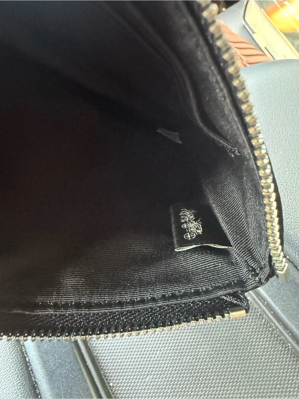 Coach Black Signature Wristlet with Leather Trim